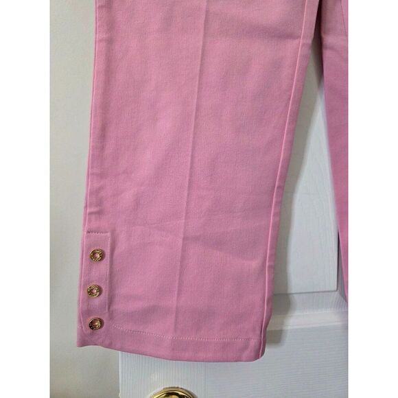St John Sport by Marie Gray Pink Straight Pant Gold Accents Hardware sz 12 NWOT - Picture 3 of 10